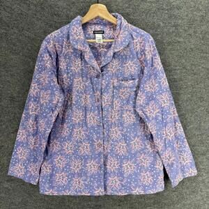 Joe Boxer Sleepshirt Women M Medium Blue Strap Print Button Up Collared Cotton